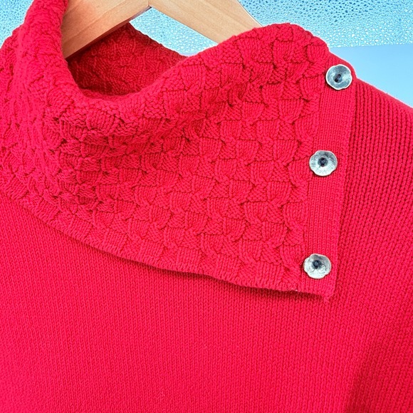 Coldwater Creek Red Cowl Neck Sweater Button Detail Textured Trim Womens Large - Picture 2 of 13